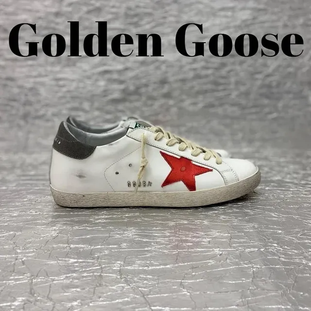 Golden Goose Superstar Distressed White with Red Star