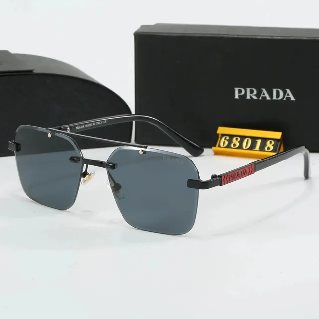 Prada Square Rimless Sunglasses Red Logo Temples