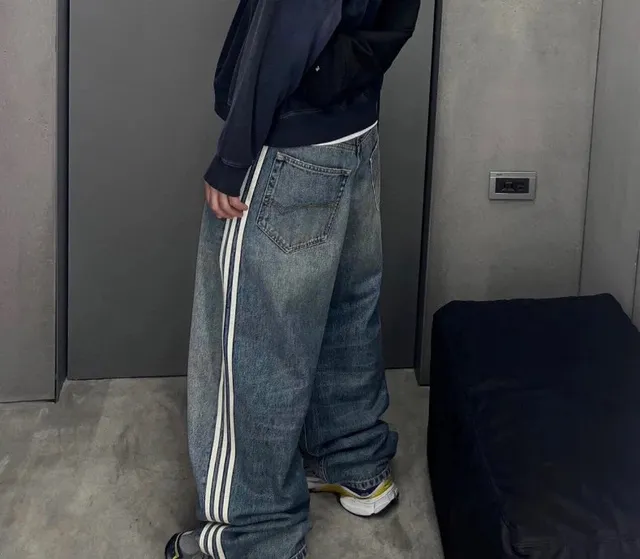 Adidas Track Stripe Jeans Wide Fit with Side Stripes