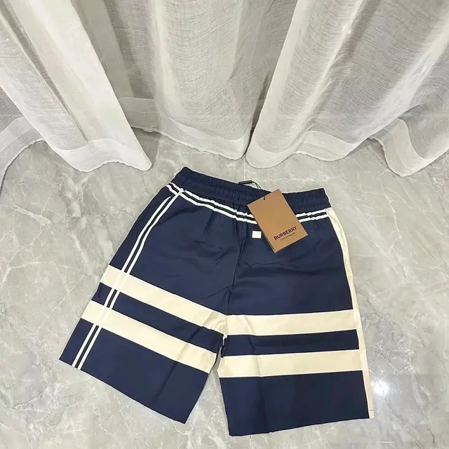 Burberry Striped Swim Shorts Navy and Beige Stripe