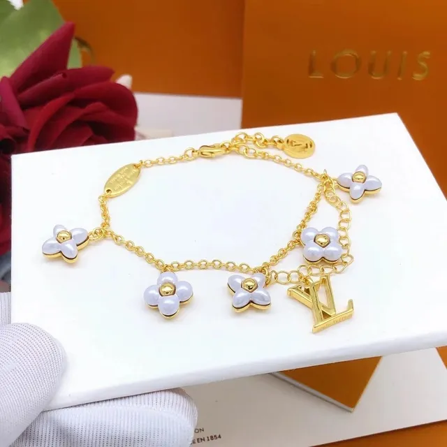 Louis Vuitton Flower Charm Bracelet Pearl Flower and LV Logo