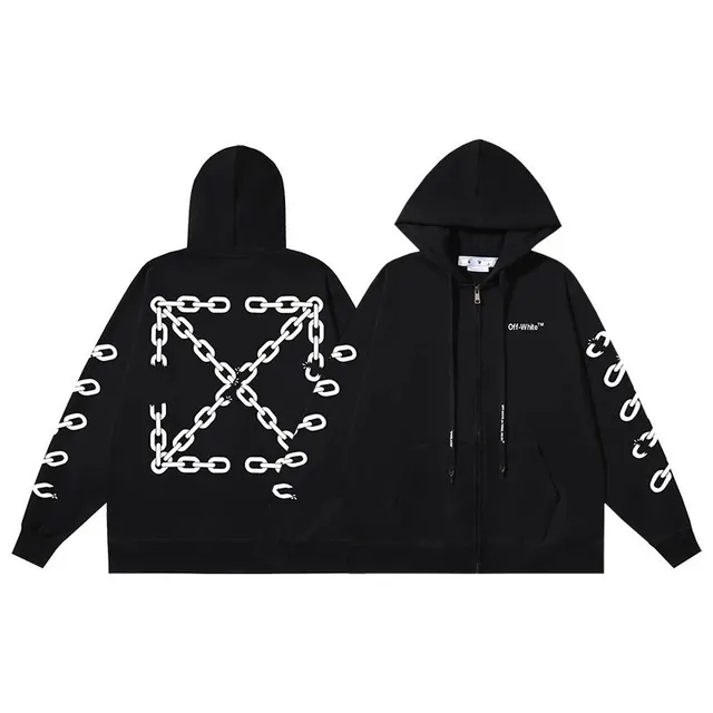 Off-White Zip-Up Hoodie Chain Print