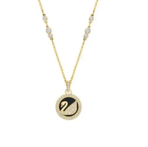 Gold swan necklace with round plaque