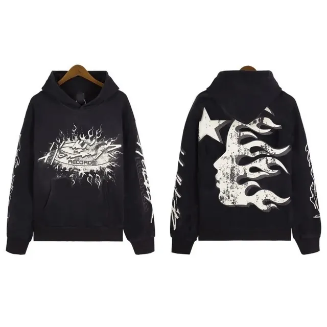 Hellstar Flame Graphic Hoodie Distressed Flame Print