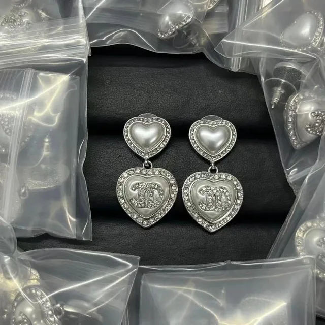 Chanel Heart Earrings Pearl and Crystal