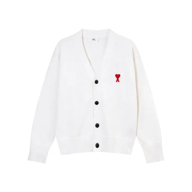AMI Paris V-Neck Cardigan Red Heart Logo