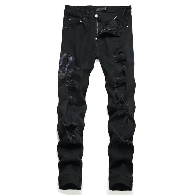 Amiri Distressed Jeans Cobra Embroidery