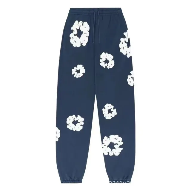 Off-White Floral Print Joggers Navy with White Floral Motif