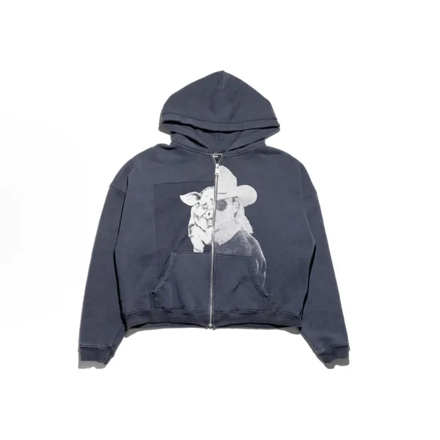 Enfants Riches Déprimés Zip-Up Hoodie Pig in Cowboy Hat Print