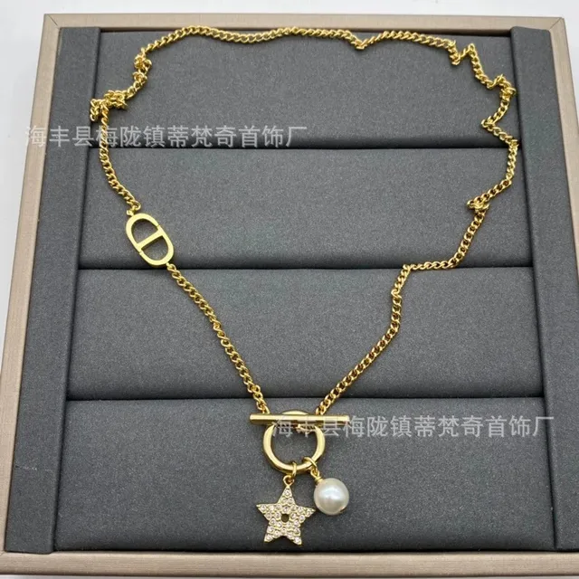 Dior Chain Necklace CD Logo with Star and Pearl