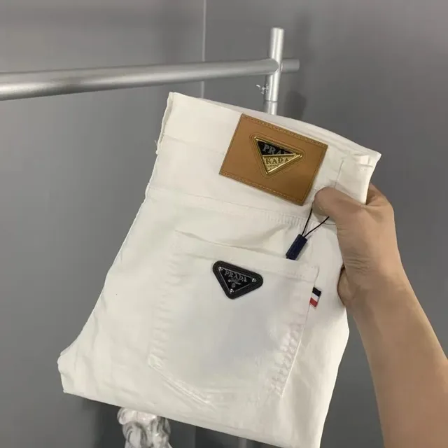 Prada Triangle Logo Jeans White