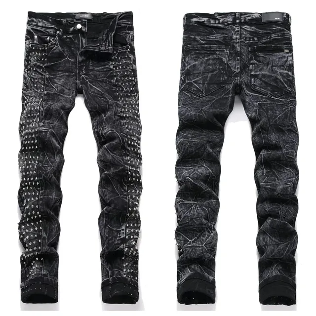 Amiri Studded Acid Wash Jeans Acid Wash with Silver Studs