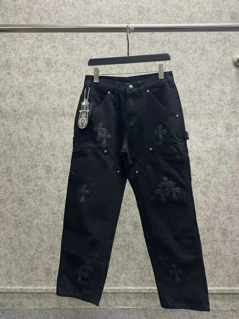 Chrome Hearts Cross Patch Cargo Jeans Black Cross Embroidery