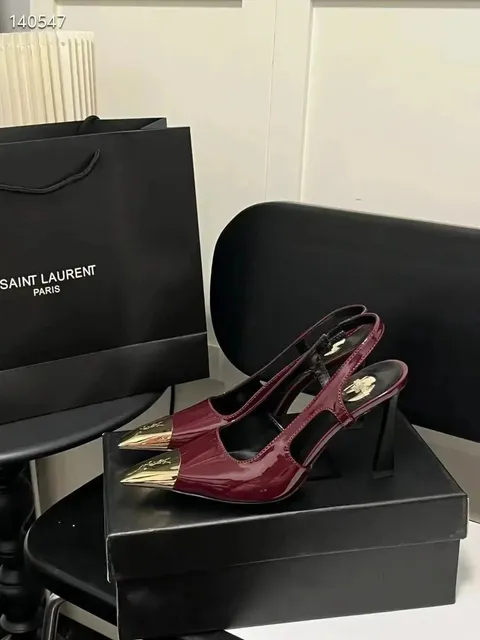 Saint Laurent Tribute Sandal Patent Leather with Gold Cap