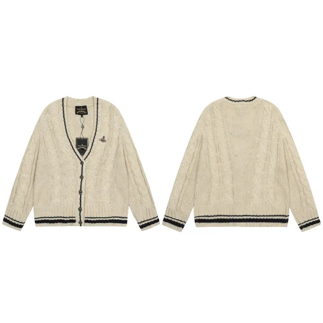 Vivienne Westwood Cable Knit Cardigan Cream with Black Trim
