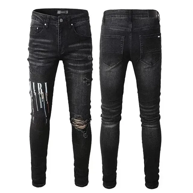 Amiri Distressed Skinny Jeans Dripping Paint Print