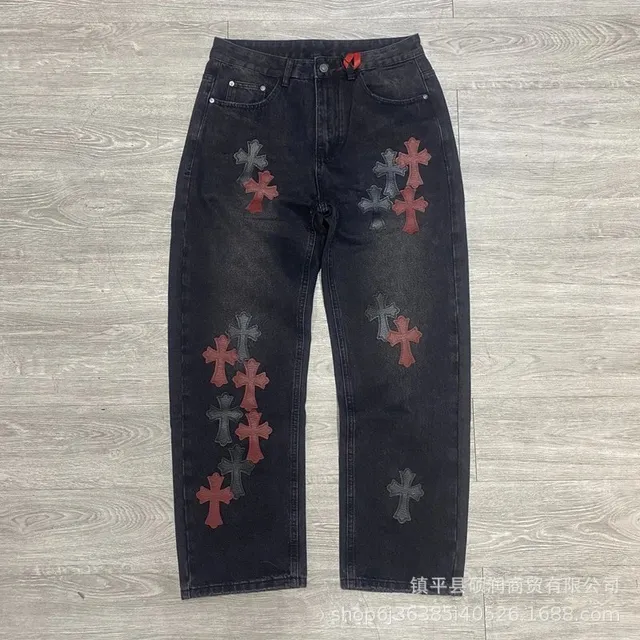 Chrome Hearts Cross Patch Jeans Embroidered Crosses