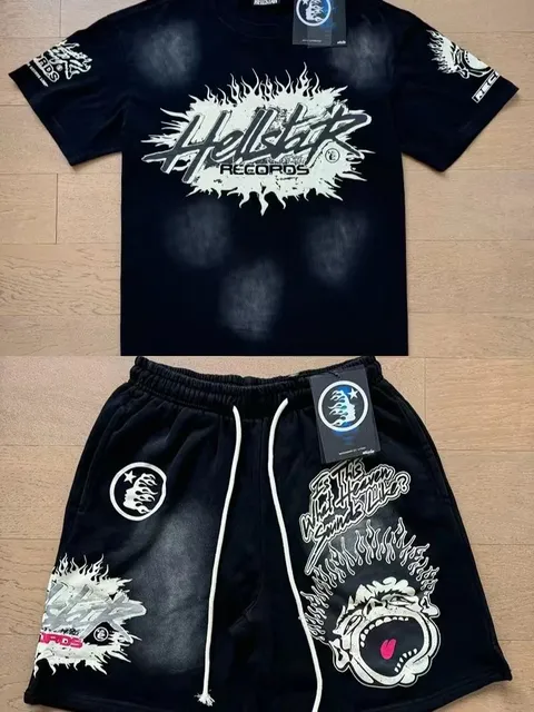 Hellstar Records Tee & Shorts Set Flame Graphic Print