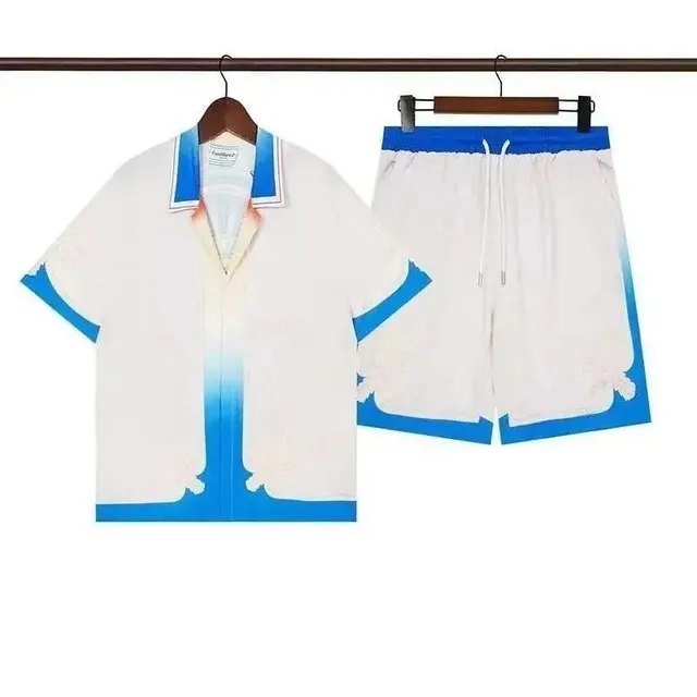 Gallery Dept. Camp Collar Shirt & Shorts Set Ombre Blue Trim