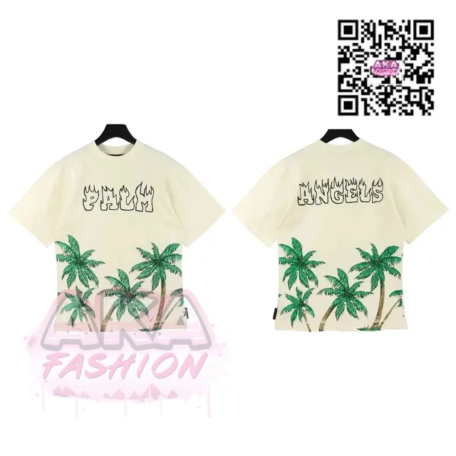 Palm Angels Palm Tree Tee Flame Logo Palm Print