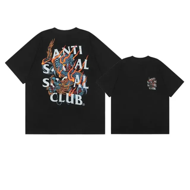Anti Social Social Club Dragon Graphic Tee Flaming Dragon Print