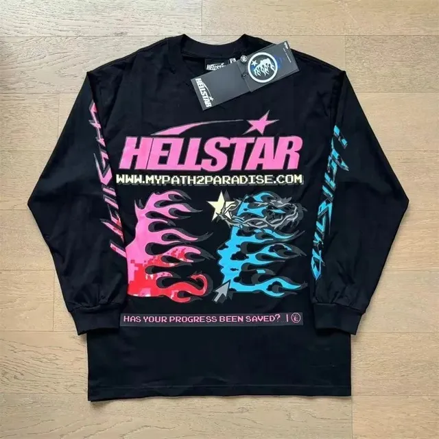Hellstar Long Sleeve Graphic Tee Flame Dragon Print