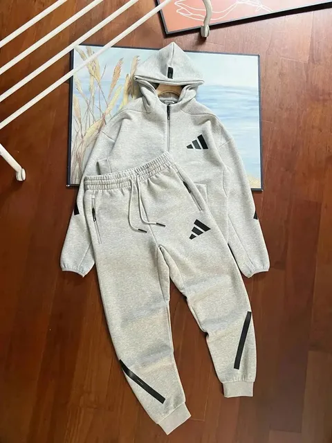 Adidas Track Suit Heather Grey with Black Stripe