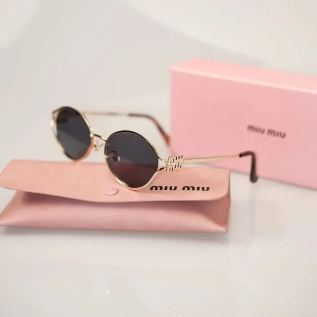 Miu Miu Round Sunglasses Gold Frame with Logo Temples