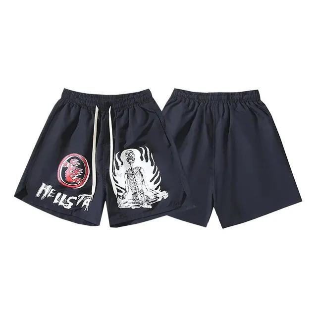Hellstar Printed Shorts Skeleton Flame Graphic