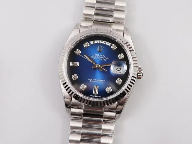 Rolex Day-Date Blue Dial Diamond Hour Markers