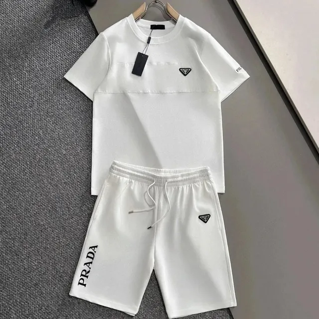 Prada T-Shirt and Shorts Set Logo-Embroidered