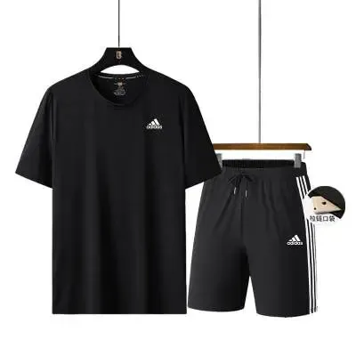 Adidas T-Shirt and Shorts Set Black with White Stripes