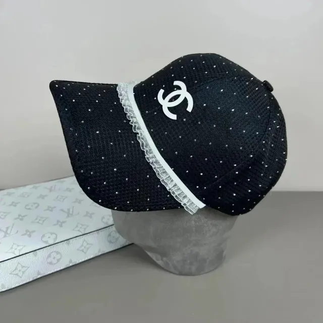 Chanel Baseball Cap Polka Dot with Lace Trim