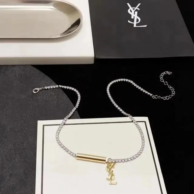 Saint Laurent Chain Necklace Crystal-Embellished
