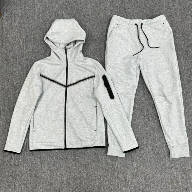 Nike Tech Fleece Hoodie and Joggers Heather Grey with Black Trim
