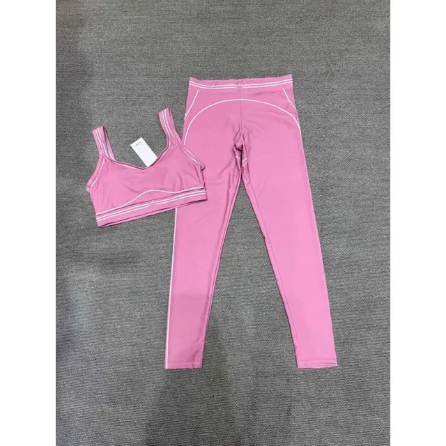 Lululemon Align Bra and Leggings Set Pink with White Piping