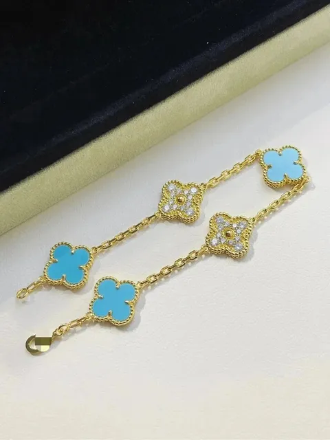 Van Cleef & Arpels Alhambra Bracelet Five Motifs with Turquoise and Diamonds