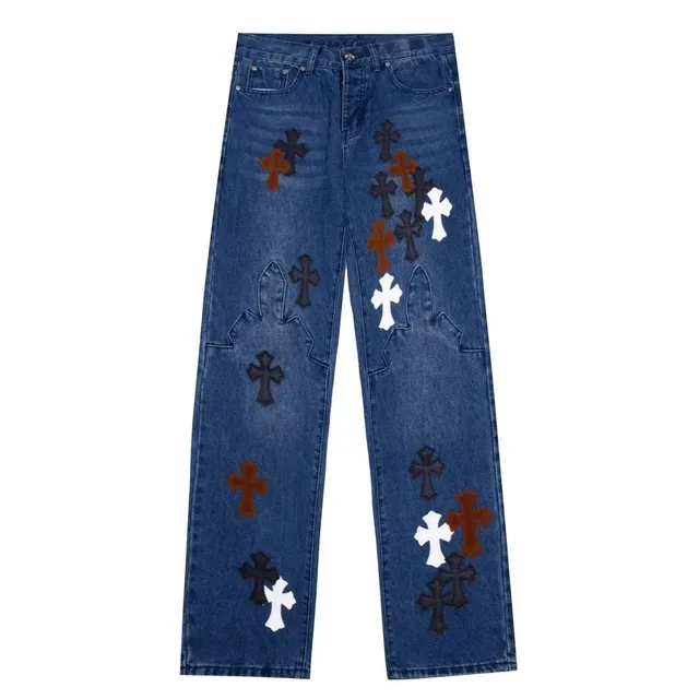 Chrome Hearts Cross Patch Jeans Multi-Color Cross Appliqué