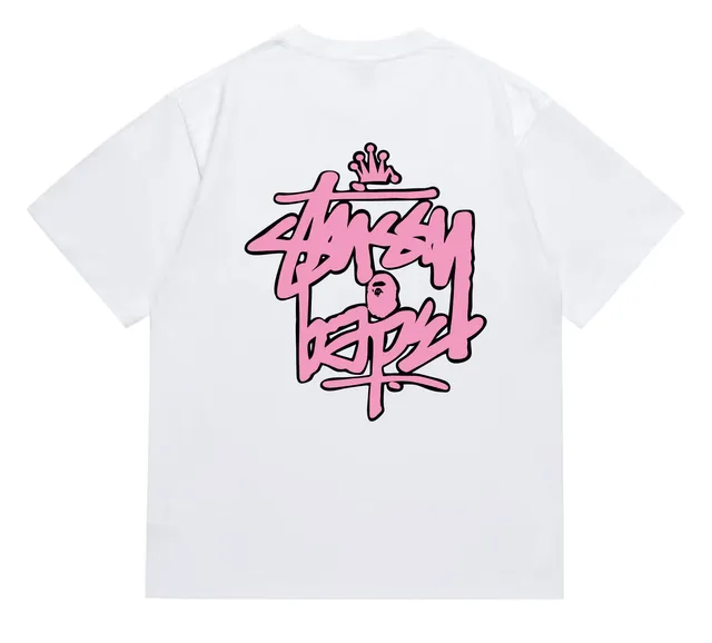 Stüssy × BAPE Graphic Tee Pink Crown Logo