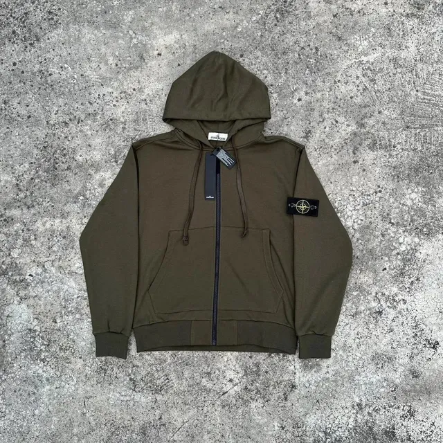Stone Island Zip-Up Hoodie Olive Green