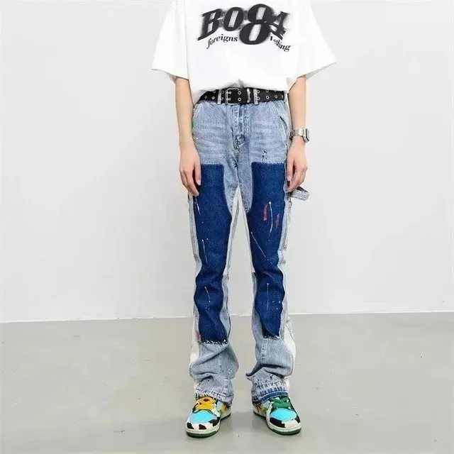 BAPE Patchwork Denim Jeans Distressed Panelled
