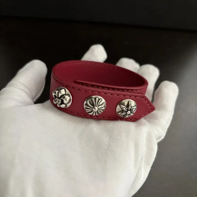 Chrome Hearts Leather Cuff Bracelet Triple Stud