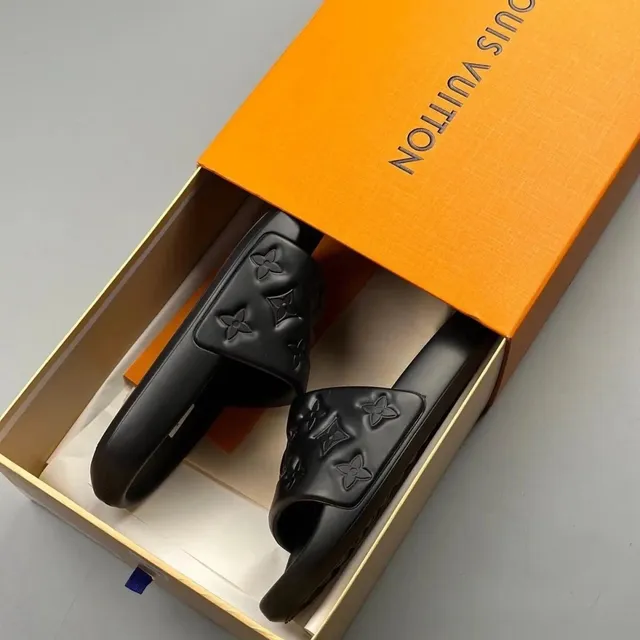 Louis Vuitton LV Slide Sandal Monogram Embossed Black