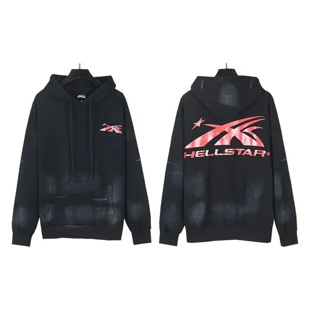 Hellstar Hoodie Ombre Wash Black with Red Logo