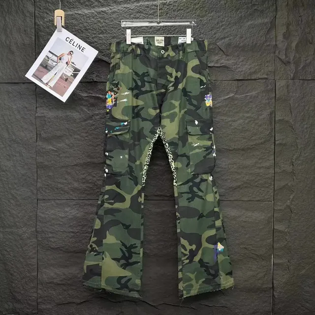 Gallery Dept. pants camo cargo with leopard print seam and paint-splatter patches