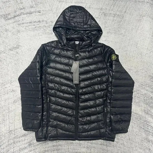 Stone Island Quilted Hooded Jacket Black