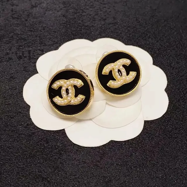 Chanel CC Logo Stud Earrings Pearl-Embellished