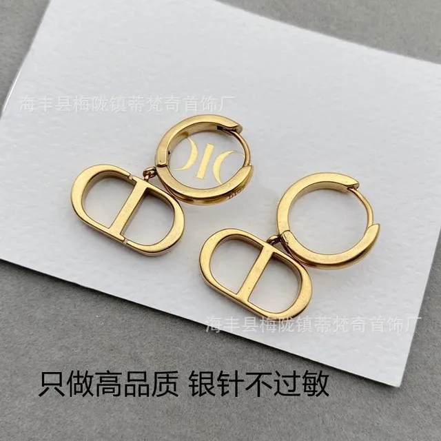 Dior Oblique Hoop Earrings Gold Tone