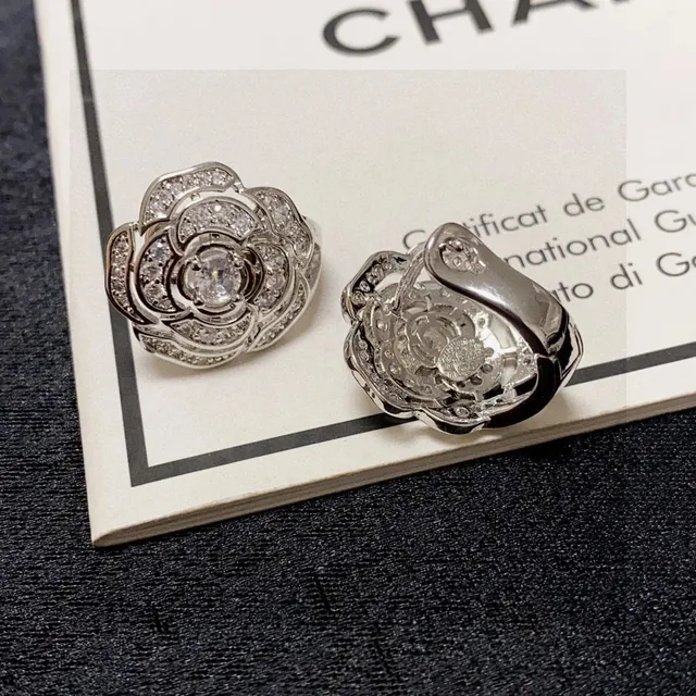 Chanel Camellia Earrings Crystal-Embellished