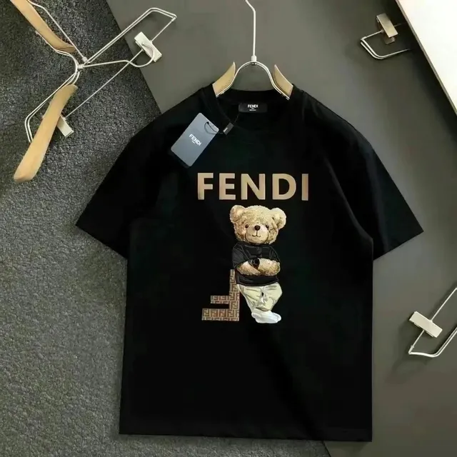 Teddy Bear Graphic Tee Fendi Logo and Bear Print